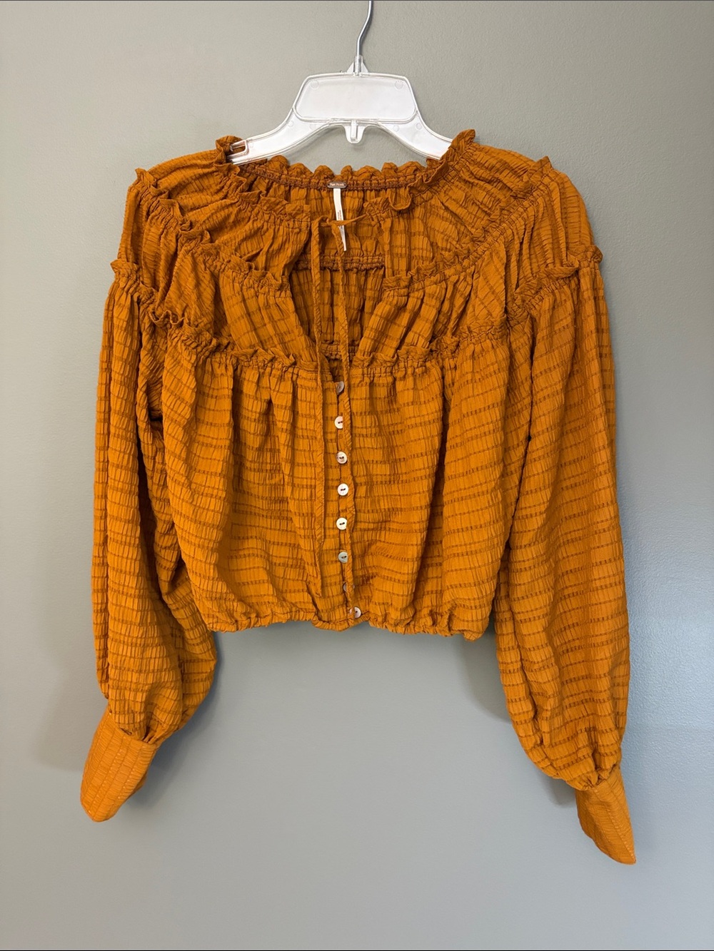 Free People Hailey Blouse Rust Brown Ruffled Smocked Button-Front Blouse - XS